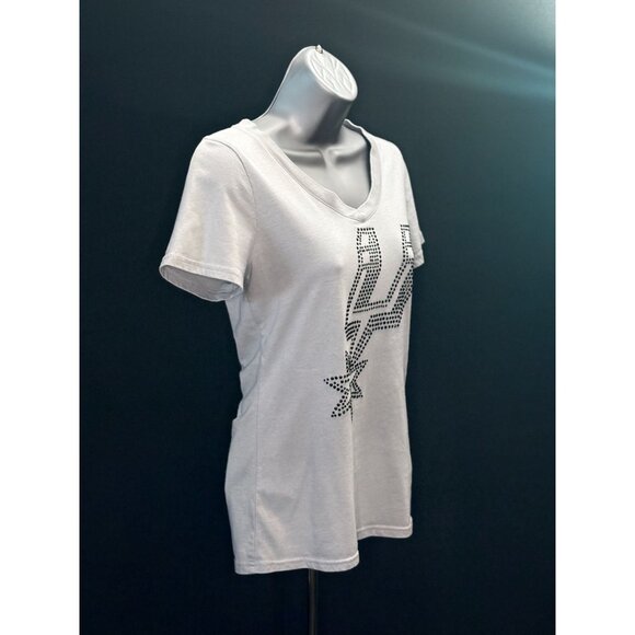 NBA Womens San Antonio Spurs Rhinestone Bedazzled Bling V-Neck Shirt Grey Team - Picture 4 of 12